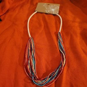 Seed bead necklace, multi color gold lobster clasp